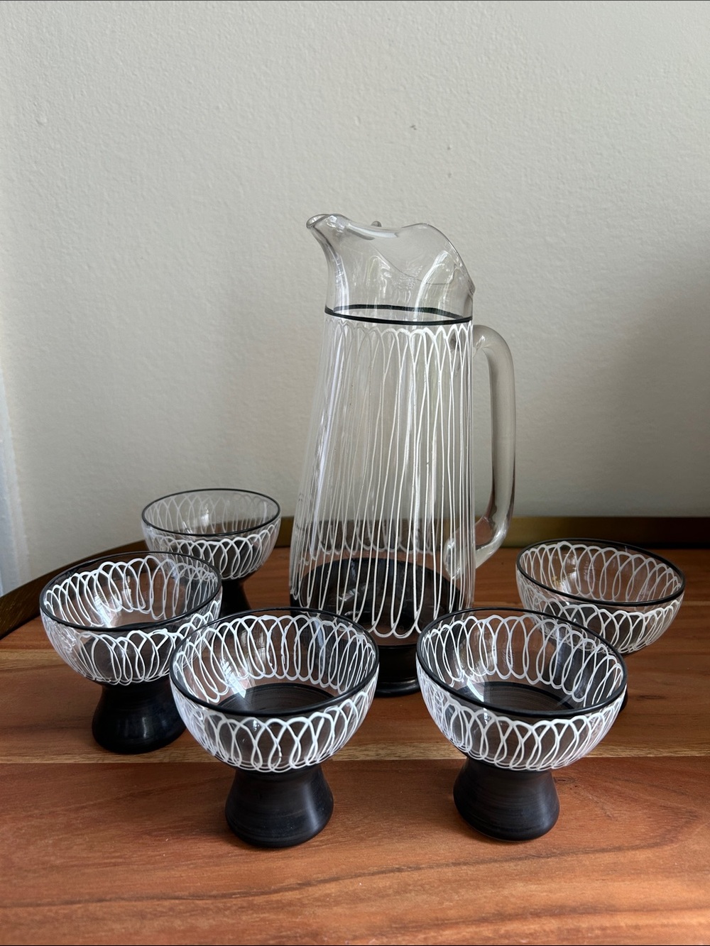Vintage Martini Set: Glass Pitcher and 5 glasses